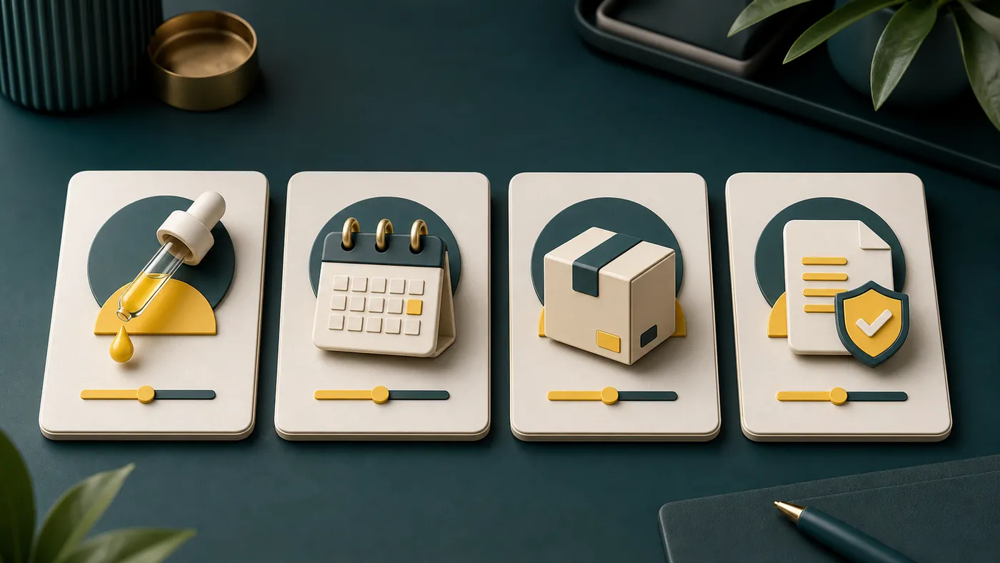Abstract decision cards representing label, routine, shipping and refund checks